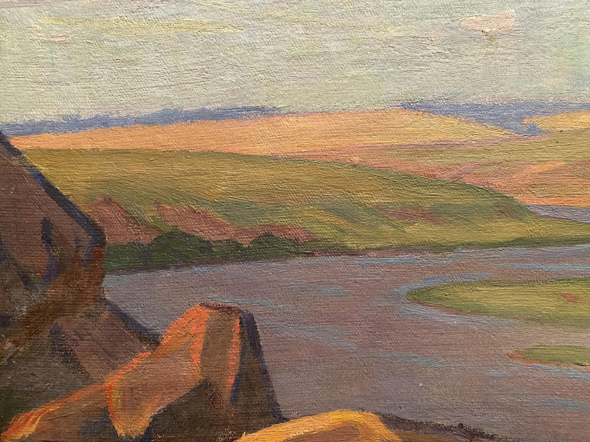 Oil painting River view by Nikolai Hrustalenko serene landscape
