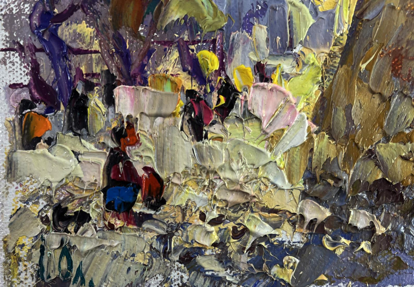 Vibrant oil painting of Old Fortress by Oleksiy Ivanyuk in purple and yellow tones
