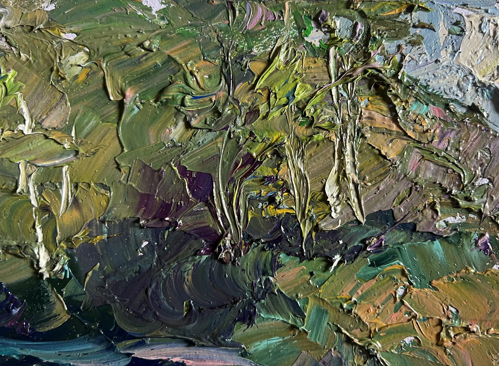 Oil painting Relaxation on the Lake by Boris Serdyuk, impasto green tones