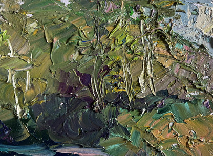 Oil painting Relaxation on the Lake by Boris Serdyuk, impasto green tones