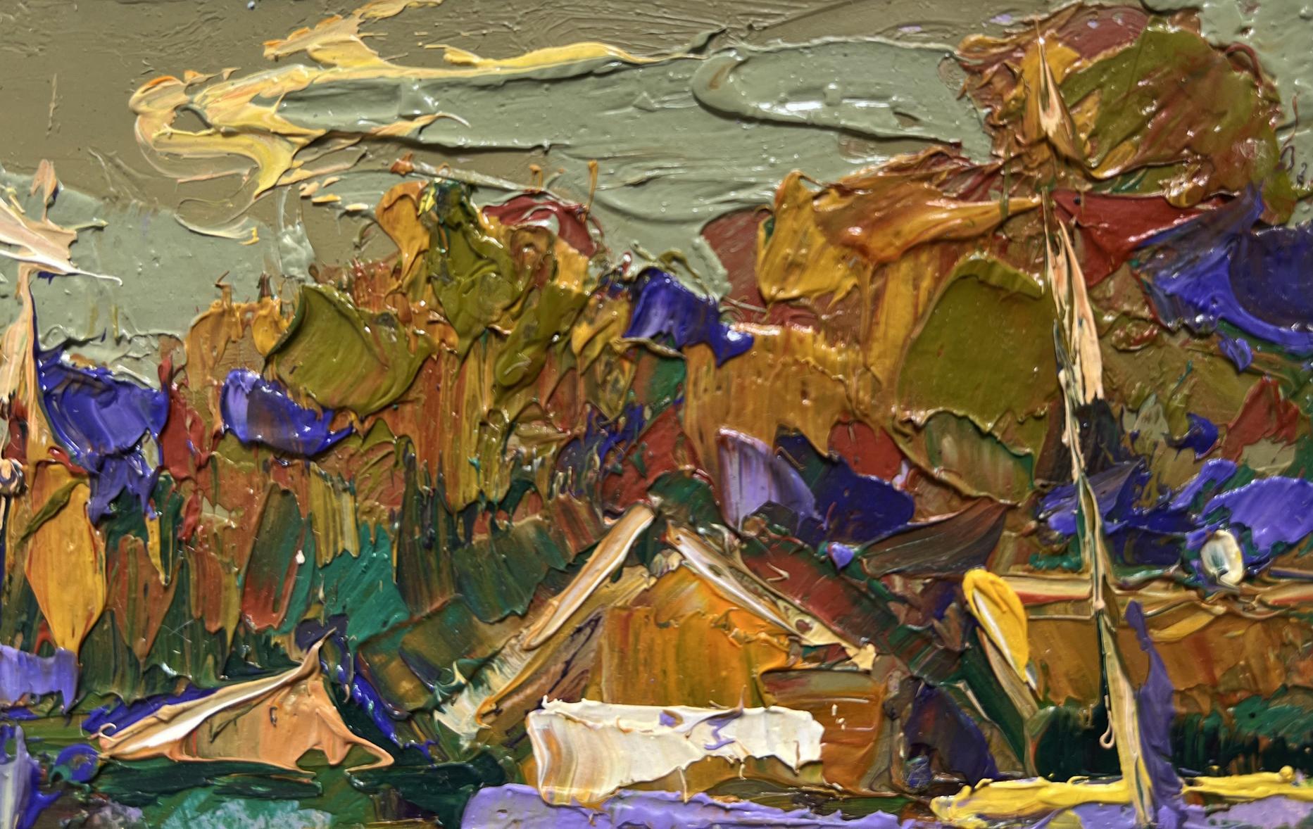 Oil painting Overlooking the village by Oksana Ivanyuk, vibrant textured colors