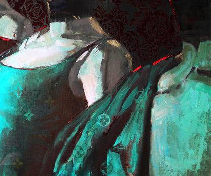 Teal and white Pathos Ed Potapenkov oil painting with textured brushstrokes