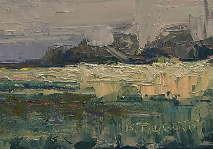 Oil painting Open spaces Volodymyr Pashchenko abstract landscape in earth tones