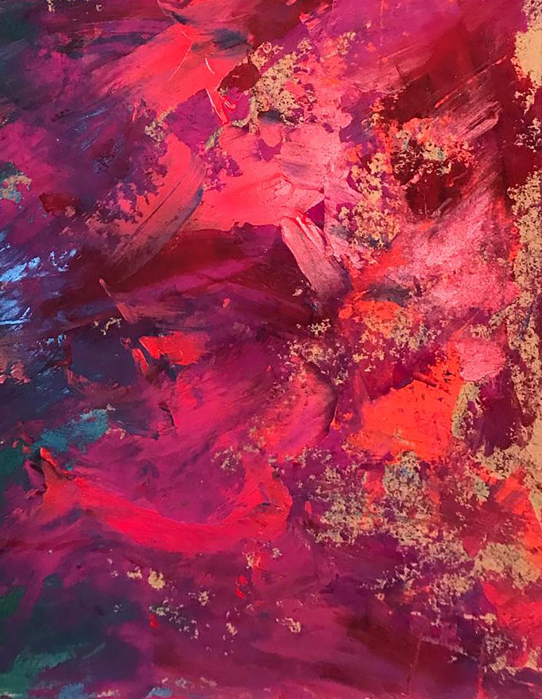 Vibrant acrylic painting Colors inside by Olga Melezhik in magenta crimson purple gold teal