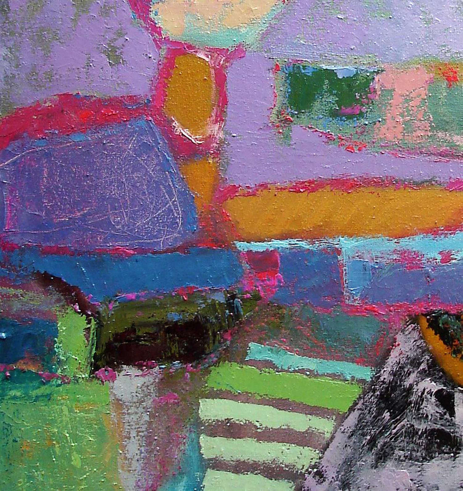 Vibrant oil painting Stairs up by Tatyana Shulyak with bold textured brushstrokes