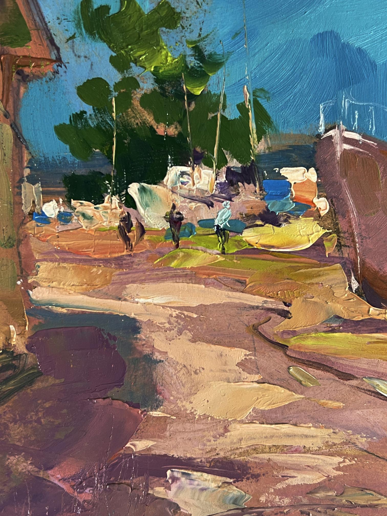 Vibrant impressionist oil painting The road to the yacht club by Yuriy Suprunchuk