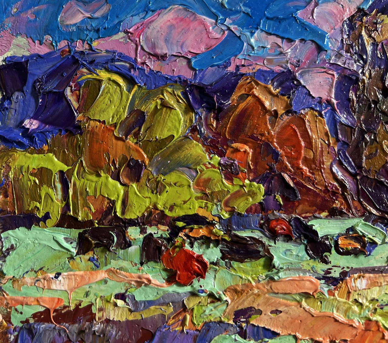 Vibrant impressionist oil painting Autumn evening meadows by Oleksiy Ivanyuk