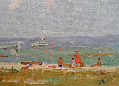 Oil painting Sea shores by Yury Konovalov: textured beach scene with figures