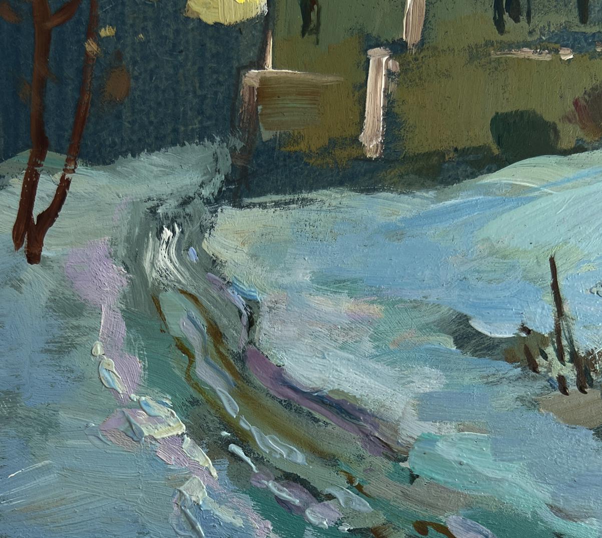 Textured impressionistic snowy landscape oil painting by Yuriy Suprunchuk