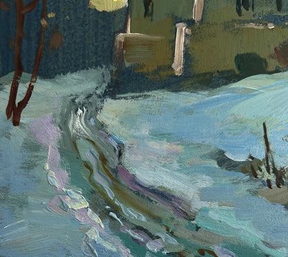 Textured impressionistic snowy landscape oil painting by Yuriy Suprunchuk