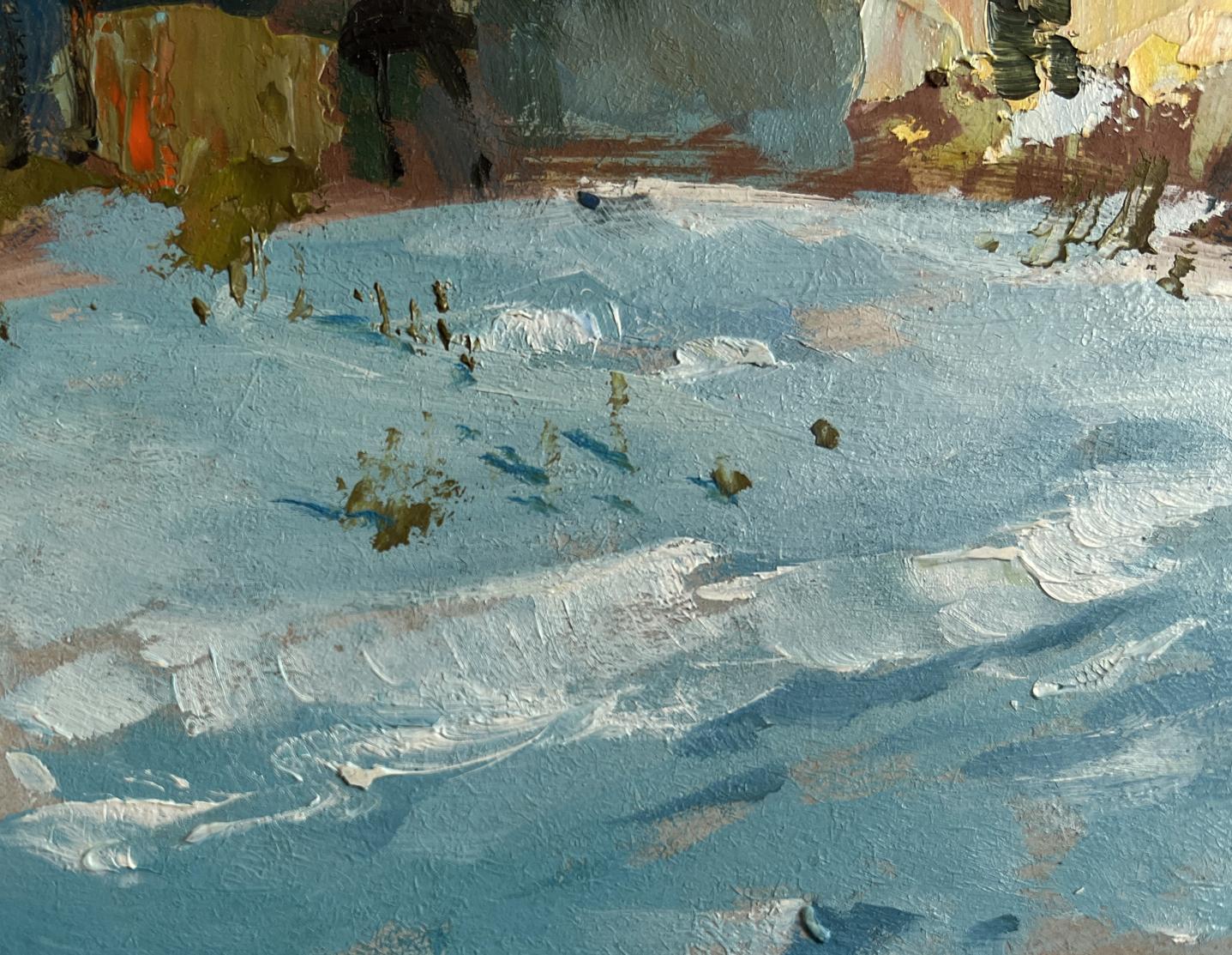 Oil painting of beautiful winter morning snowy landscape by Yuriy Suprunchuk