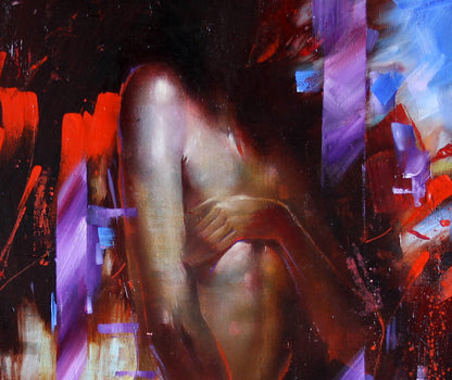 Oil painting Warm night by Alexander Dobrodiy: nude figure in warm earthy tones