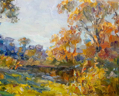 Autumnal tree with orange yellow leaves by Ivan Kovalenko Oi painting