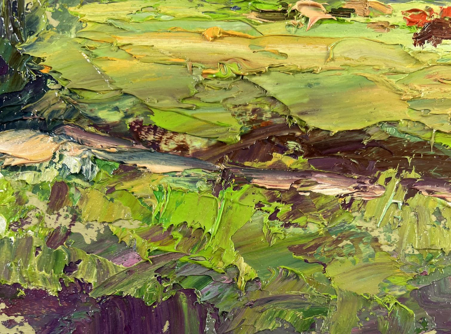 Oil painting Summer morning on the pasture by Boris Serdyuk impasto greens