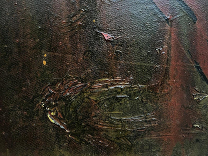 Oil painting Movement by Serhiy Kovalev: textured bird in browns and greens