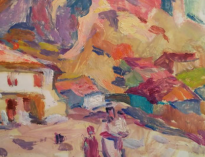Vibrant Central Asia village oil painting by Yury Konovalov