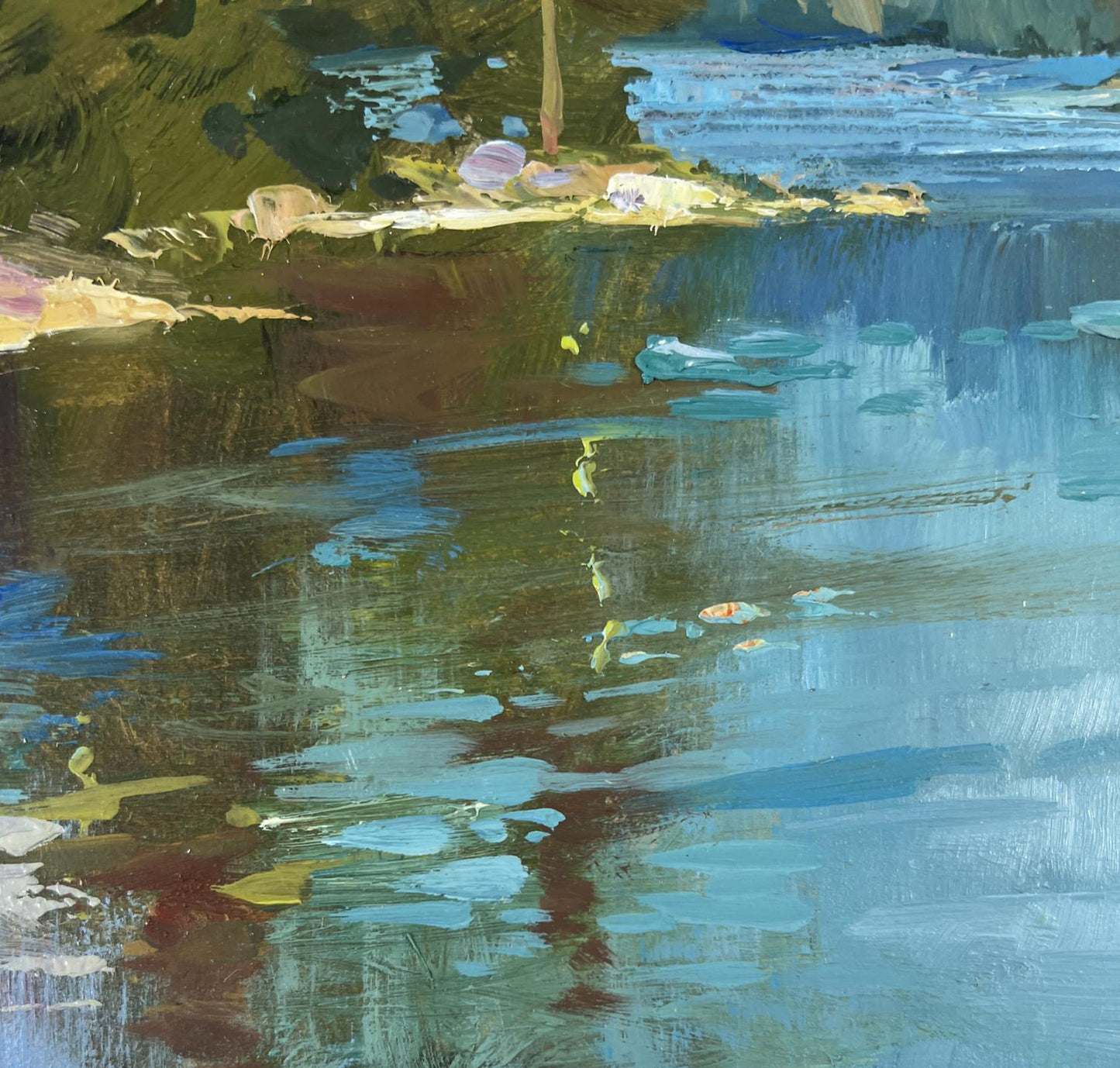 Textured impressionist oil painting Silent Waters of the Forest by Yuriy Suprunchuk