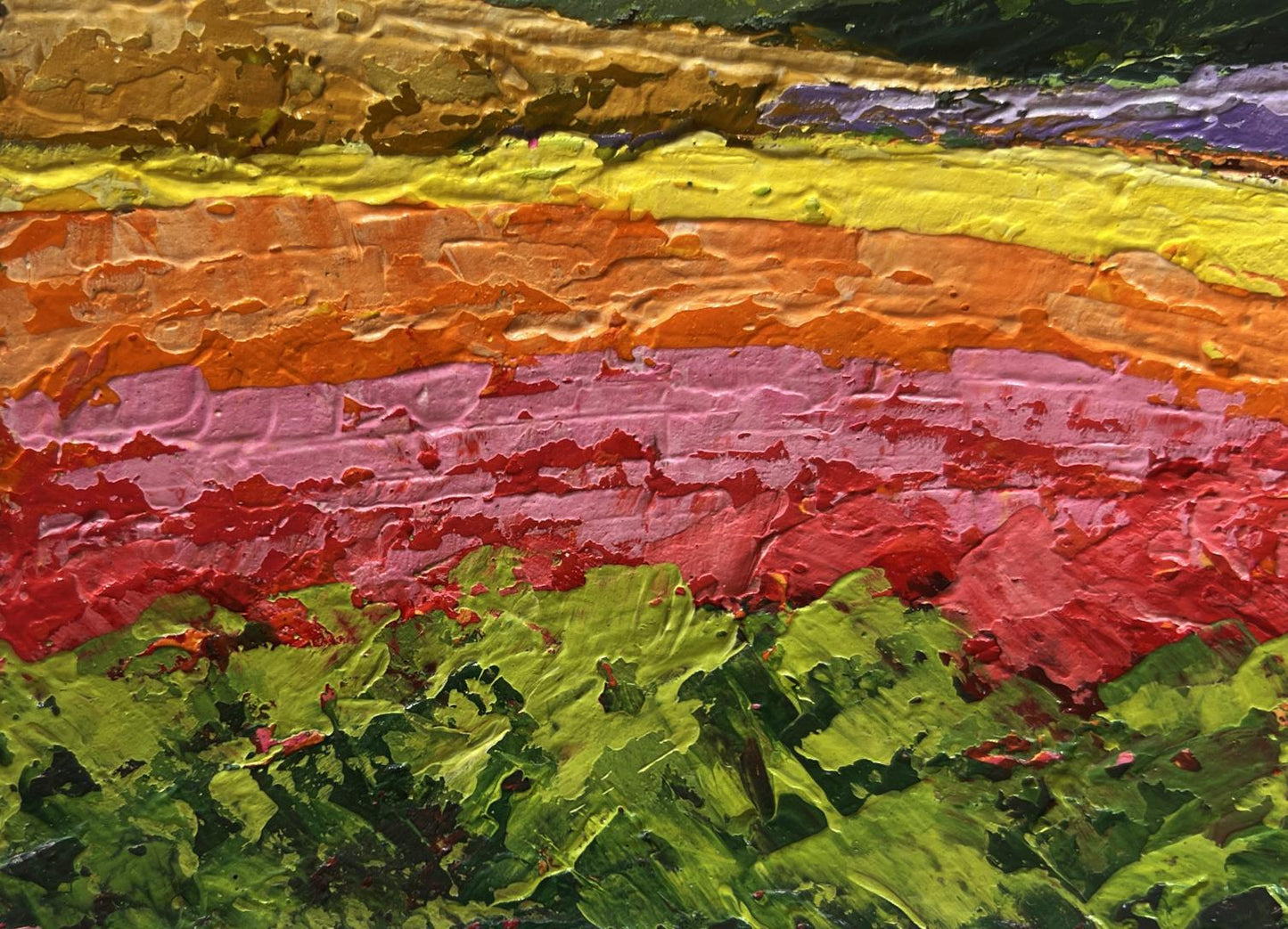 Vibrant oil painting Sunset behind the mountains by V. Zadorozhnya