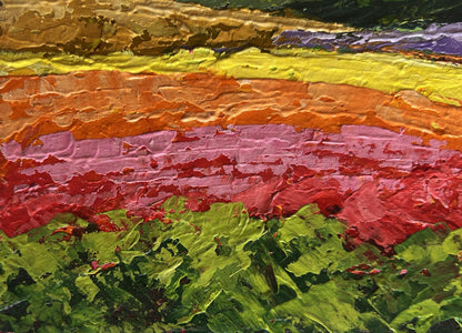 Vibrant oil painting Sunset behind the mountains by V. Zadorozhnya