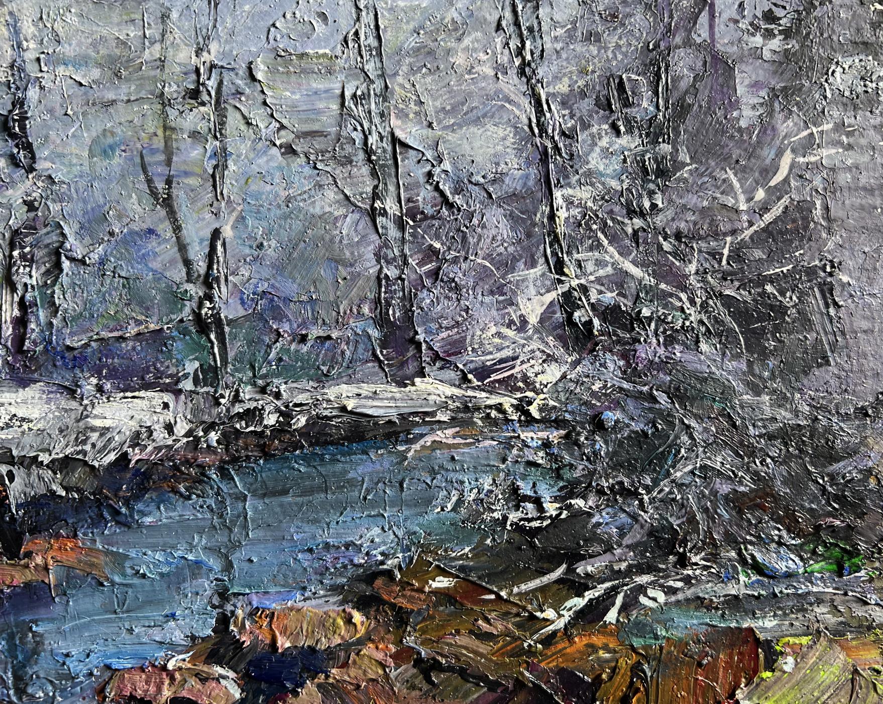 Oil painting Magical Winter by Boris Serdyuk, textured gray blue landscape