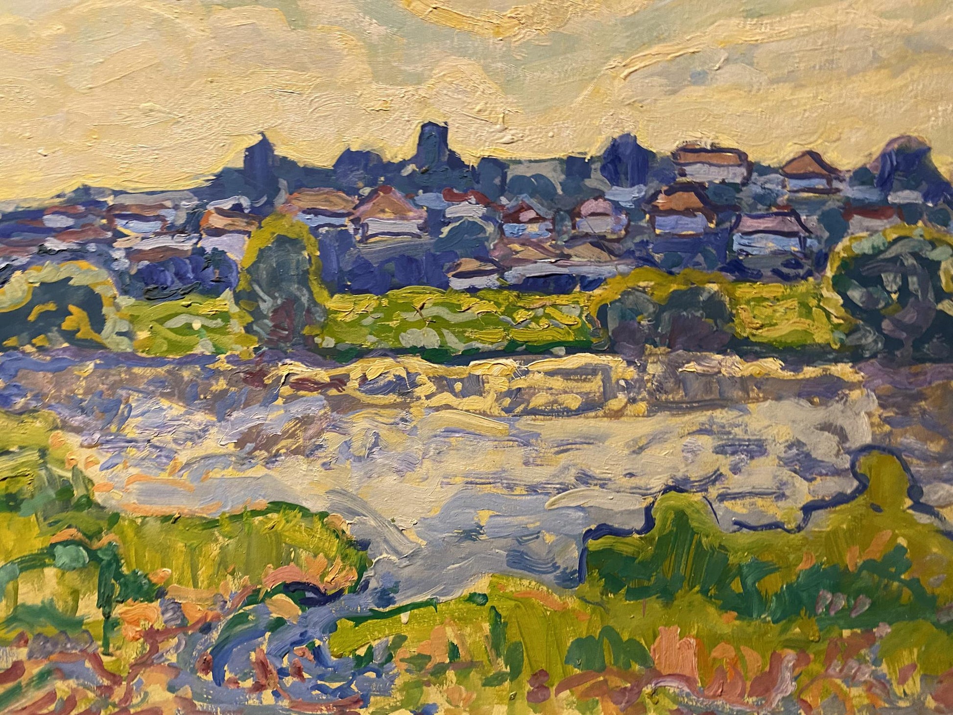 Oil painting Morning in the village by Georgy Kolosovsky impressionist landscape