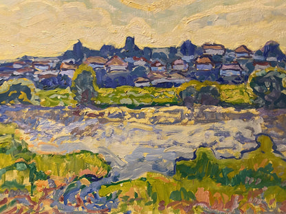 Oil painting Morning in the village by Georgy Kolosovsky impressionist landscape