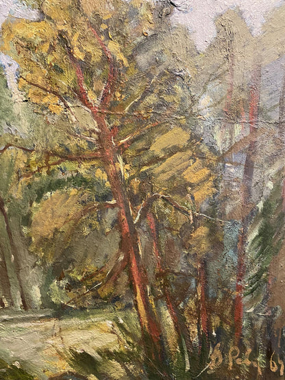 Textured oil painting of summer forest by unknown artist