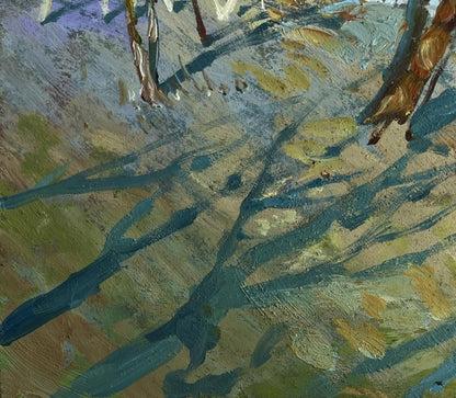 Oil painting In the shade of the trees by Yuriy Suprunchuk, textured tree shadows