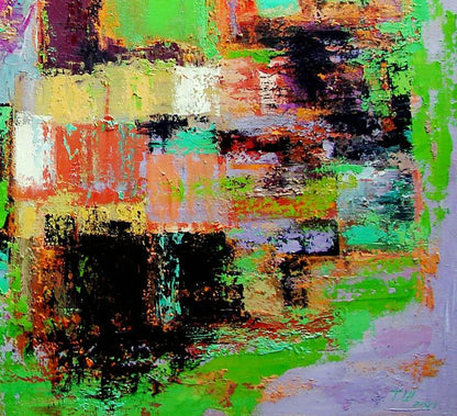 Vibrant oil painting Autumn warm day by Tatyana Shulyak in green, orange, black, purple