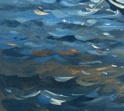 Oil painting In the evening in a boat by Yuriy Suprunchuk: rippling blue water
