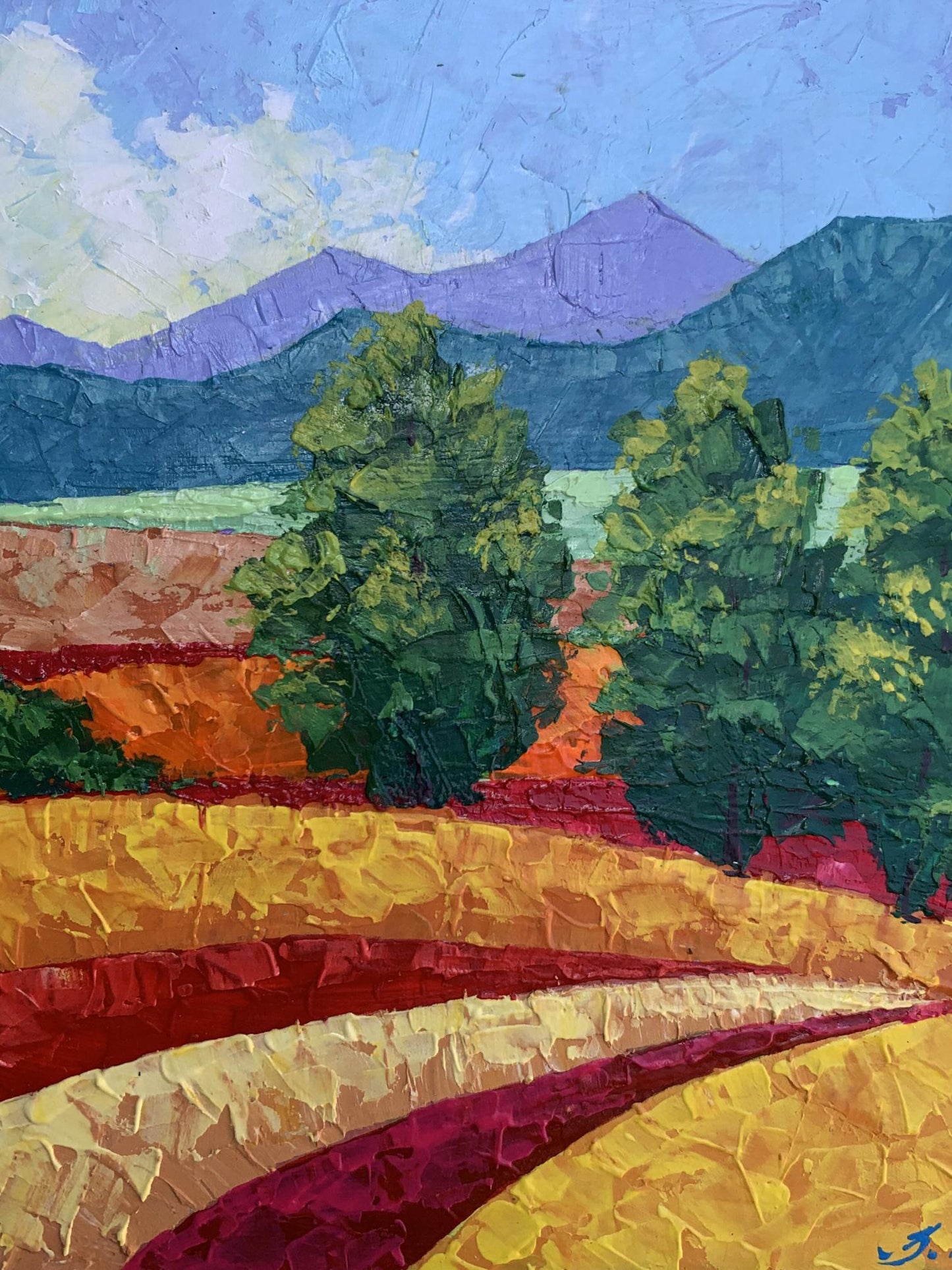 Vibrant impressionist oil painting Clear sunny day in mountains by V. Zadorozhnya
