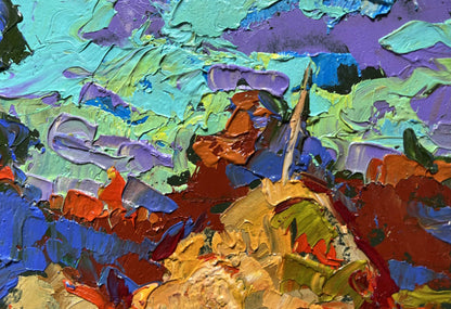 Vibrant impressionist oil painting Golden haystacks by Oleksiy Ivanyuk