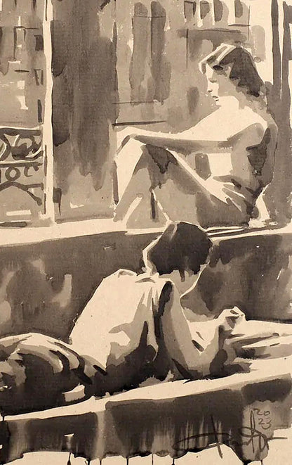 Monochromatic ink watercolor Forgotten Pleasures by Dima Filatov