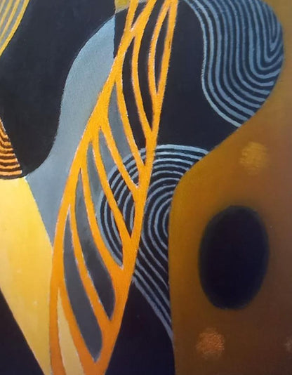 Oil painting Excitement by Alexander Strashevich with yellow black gray swirls