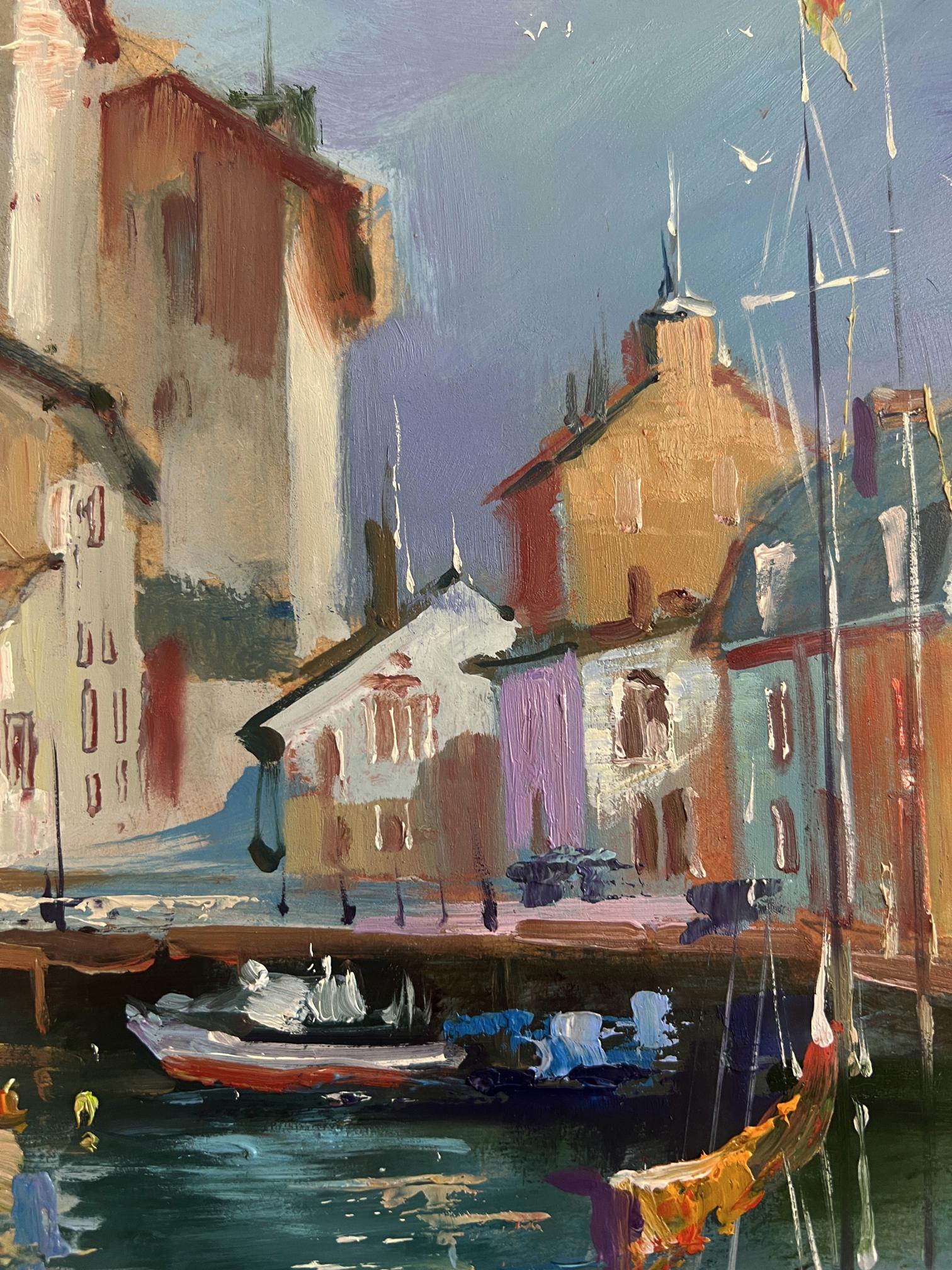 Vibrant impressionist oil painting of Venice yachts and streets by Yuriy Suprunchuk