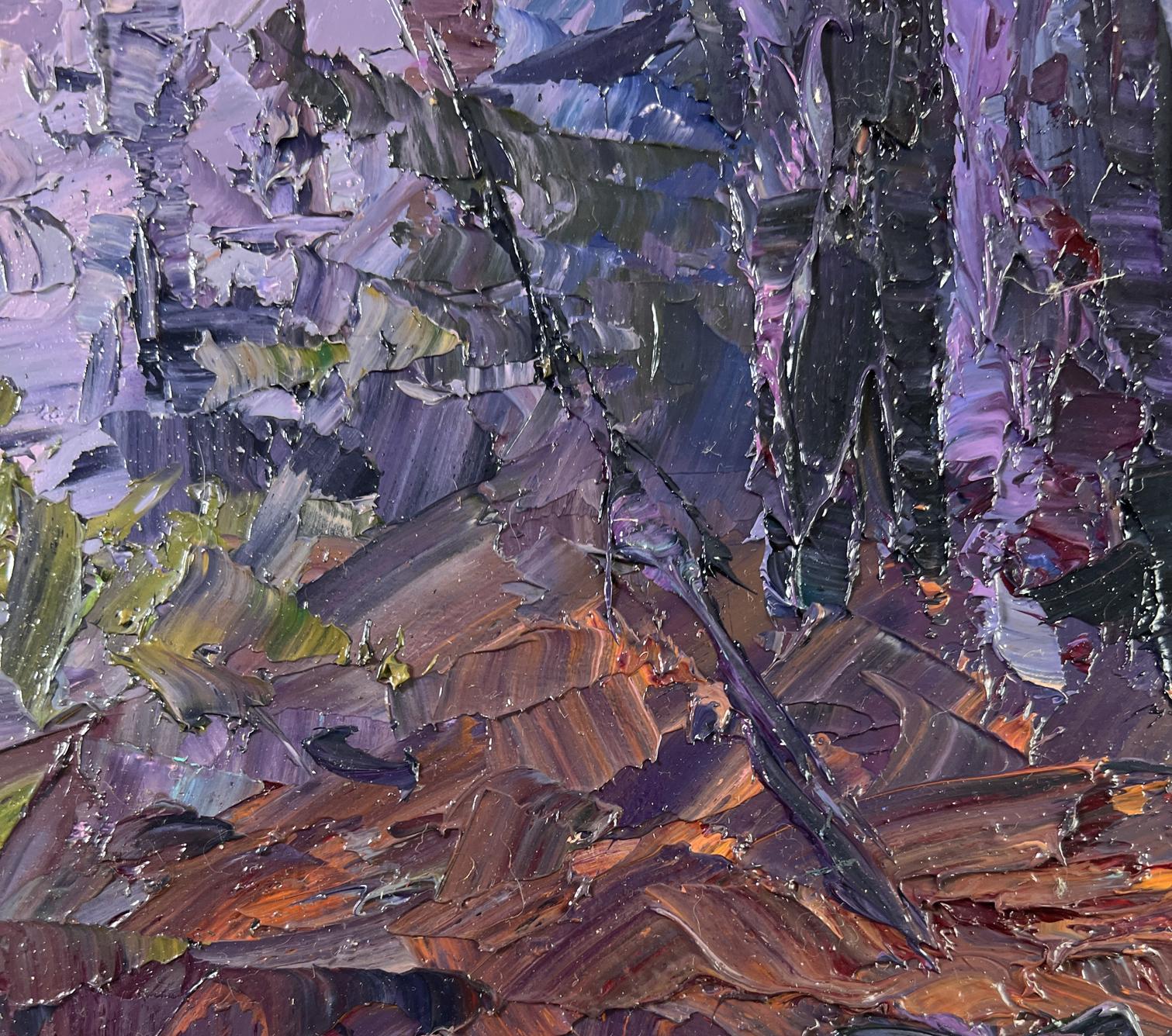 Oil painting Fog in the autumn forest by Boris Serdyuk, impasto textures