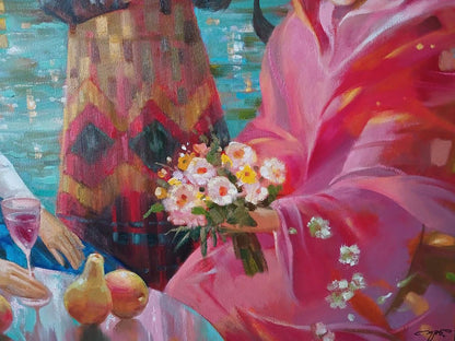 Abstract Carnival in Venice oil painting by Anatoly Tarabanov with vibrant flowers