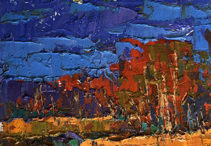 Vibrant oil painting Autumn mood near the river by Oksana Ivanyuk
