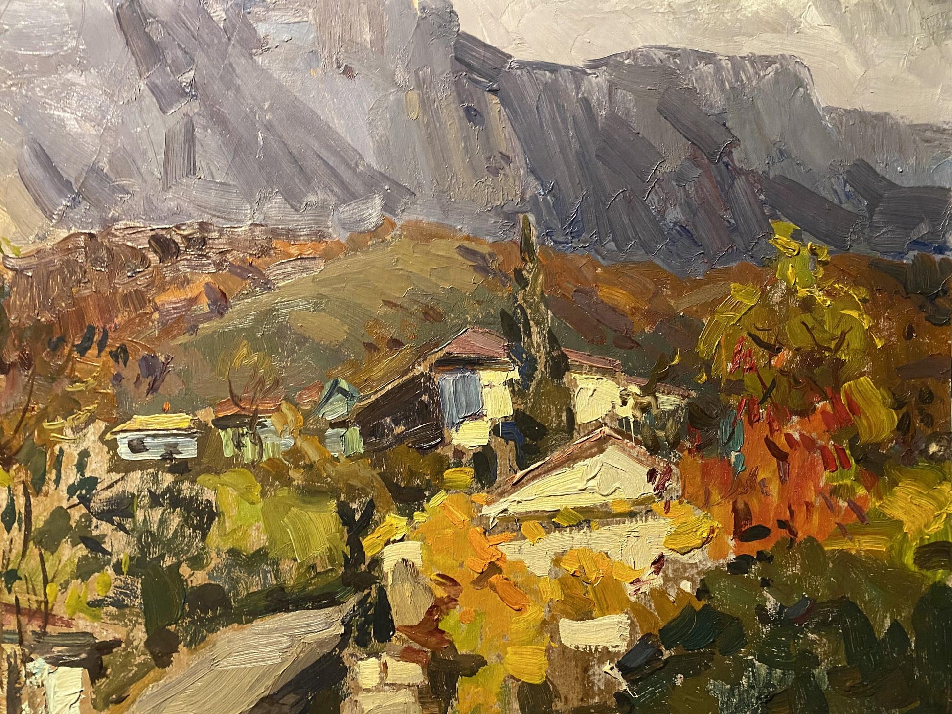 Impressionistic oil painting of Bakhchisarai street village by Mikhail Kobylenkov