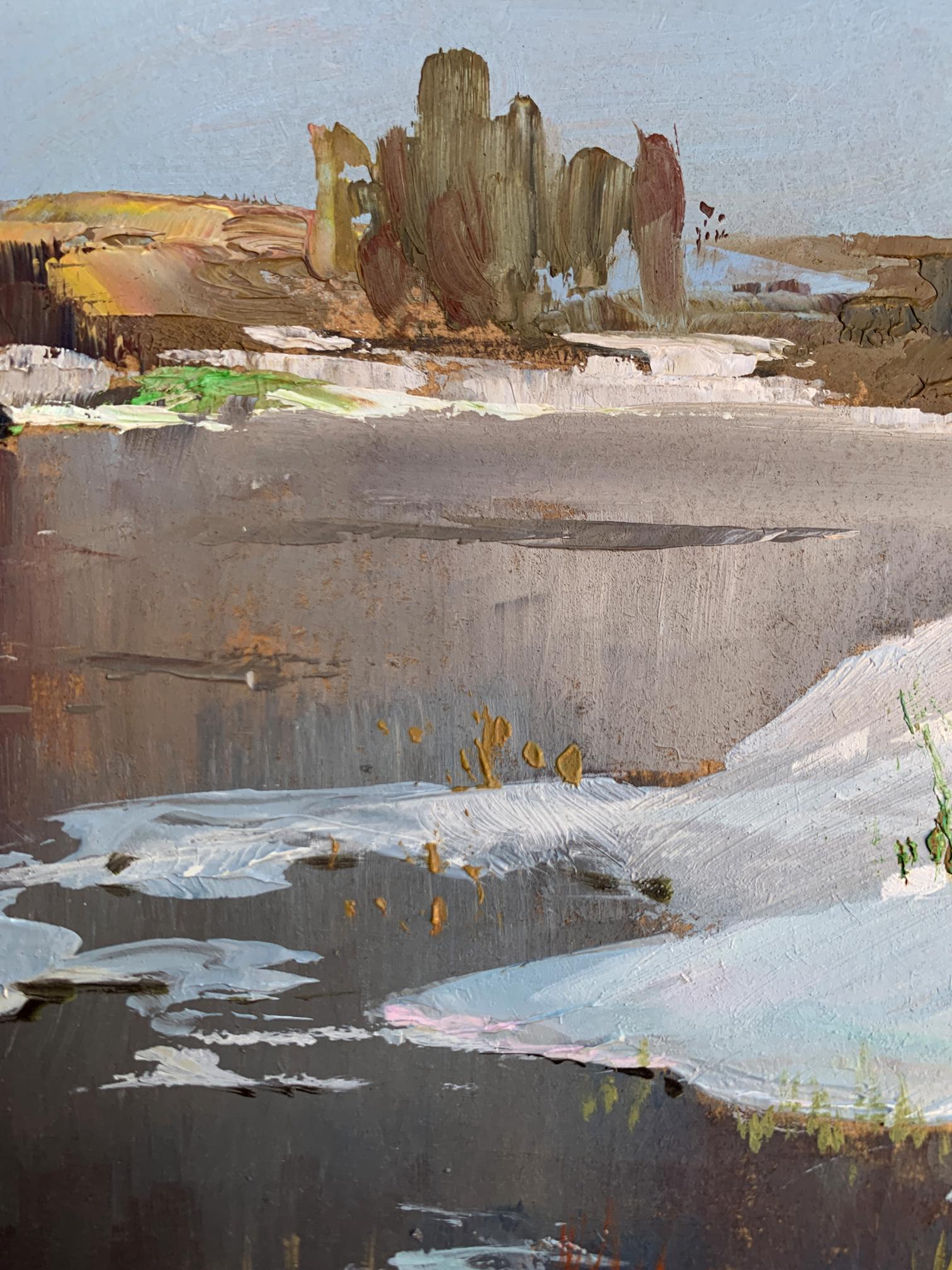 Impressionistic thawed river oil painting by Yuriy Suprunchuk