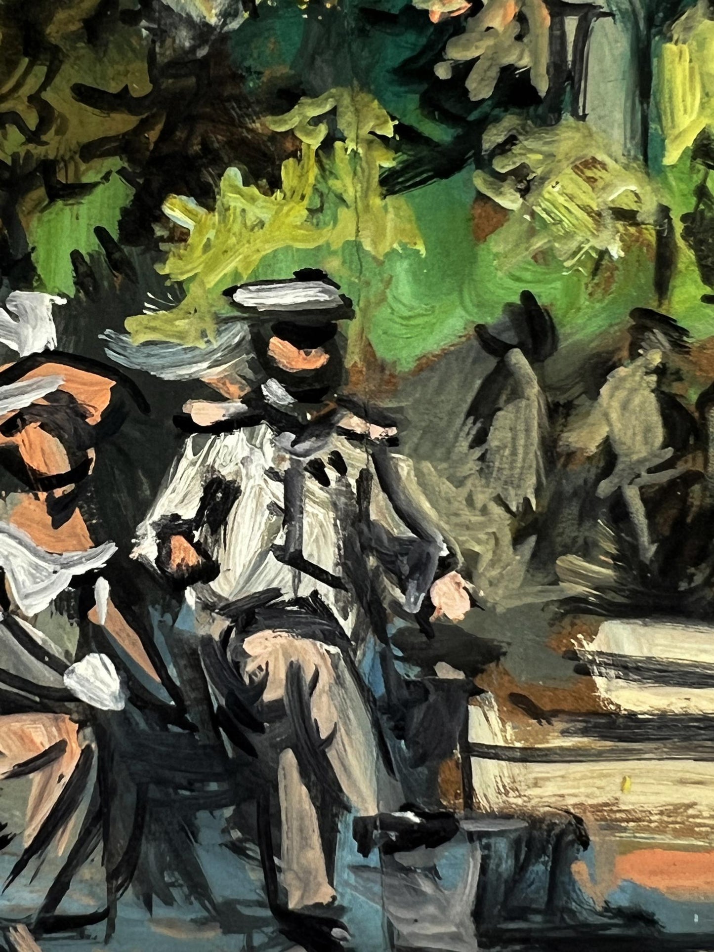 Stylized oil painting of soldiers gathering in park by Alexander Litvinov