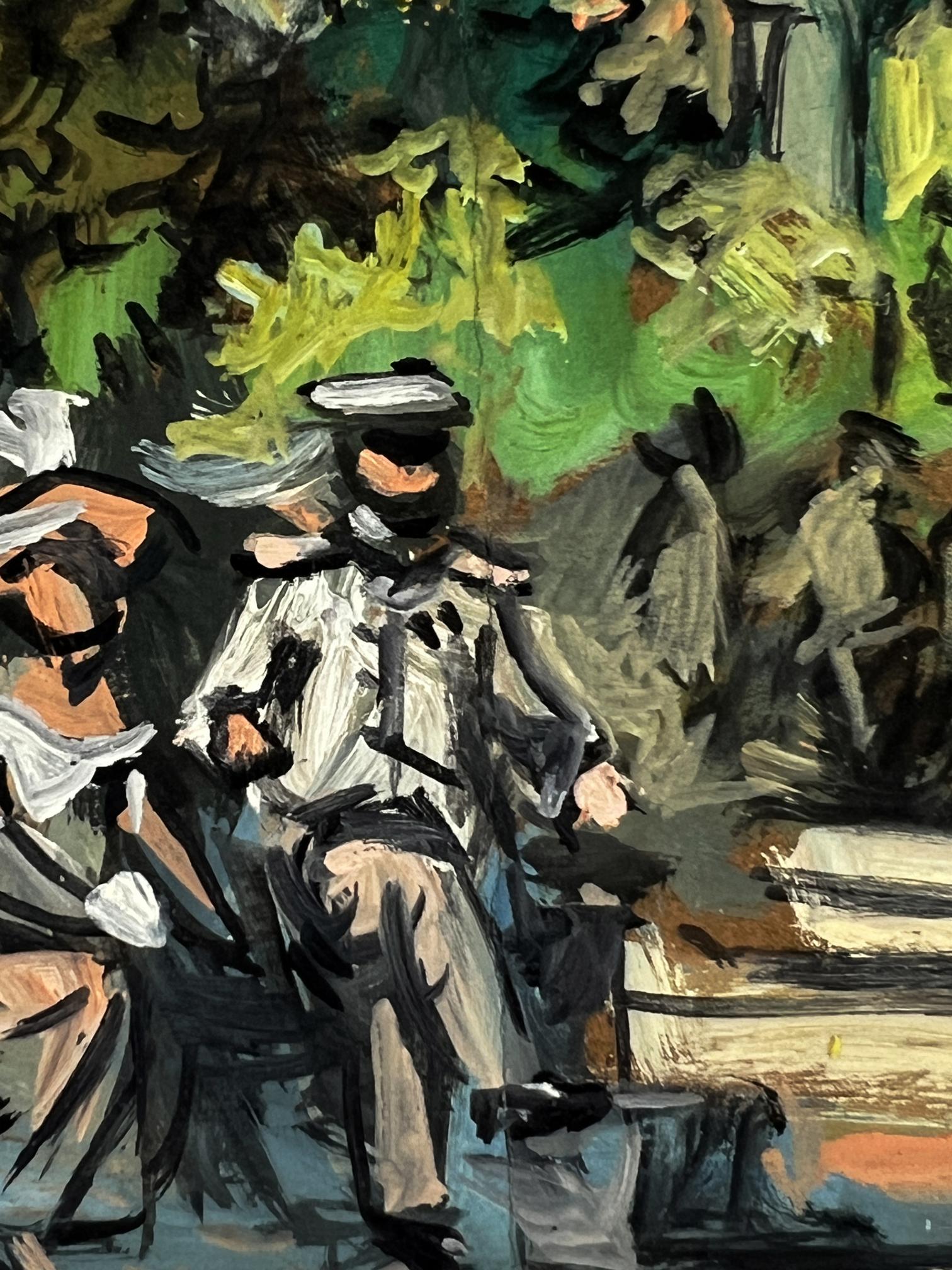 Stylized oil painting of soldiers gathering in park by Alexander Litvinov