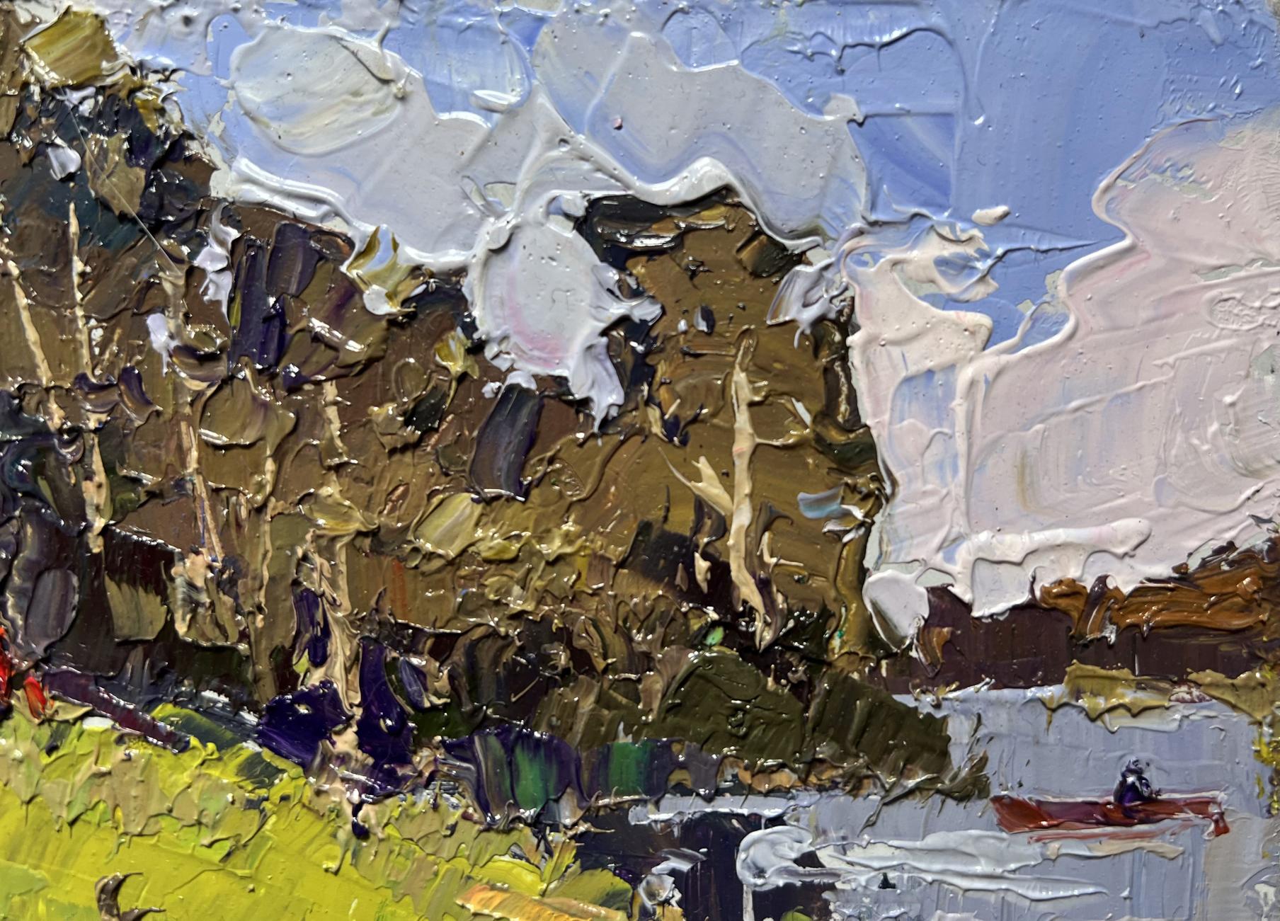Oil painting By boat to the shore by Oleksiy Ivanyuk impasto earthy tones