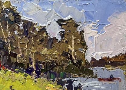 Oil painting By boat to the shore by Oleksiy Ivanyuk impasto earthy tones