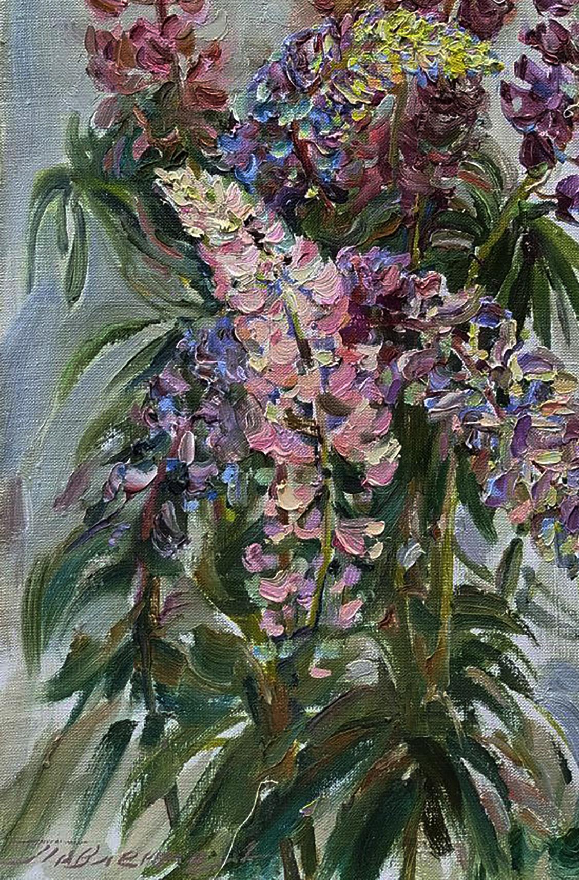 Vibrant oil painting of Lupine on light background by Leonid Pavlenko