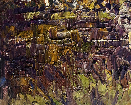 Oil painting To the other side of the river by Oksana Ivanyuk impasto earthy tones