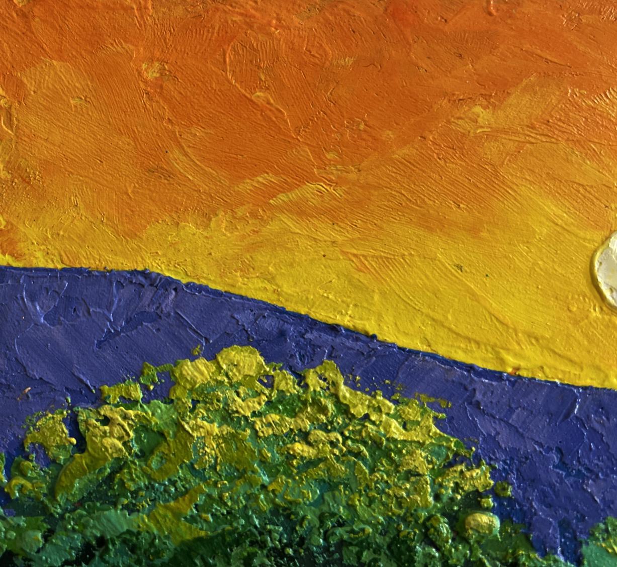 Vibrant oil painting Warm evening wind by V. Zadorozhnya in orange, yellow, blue