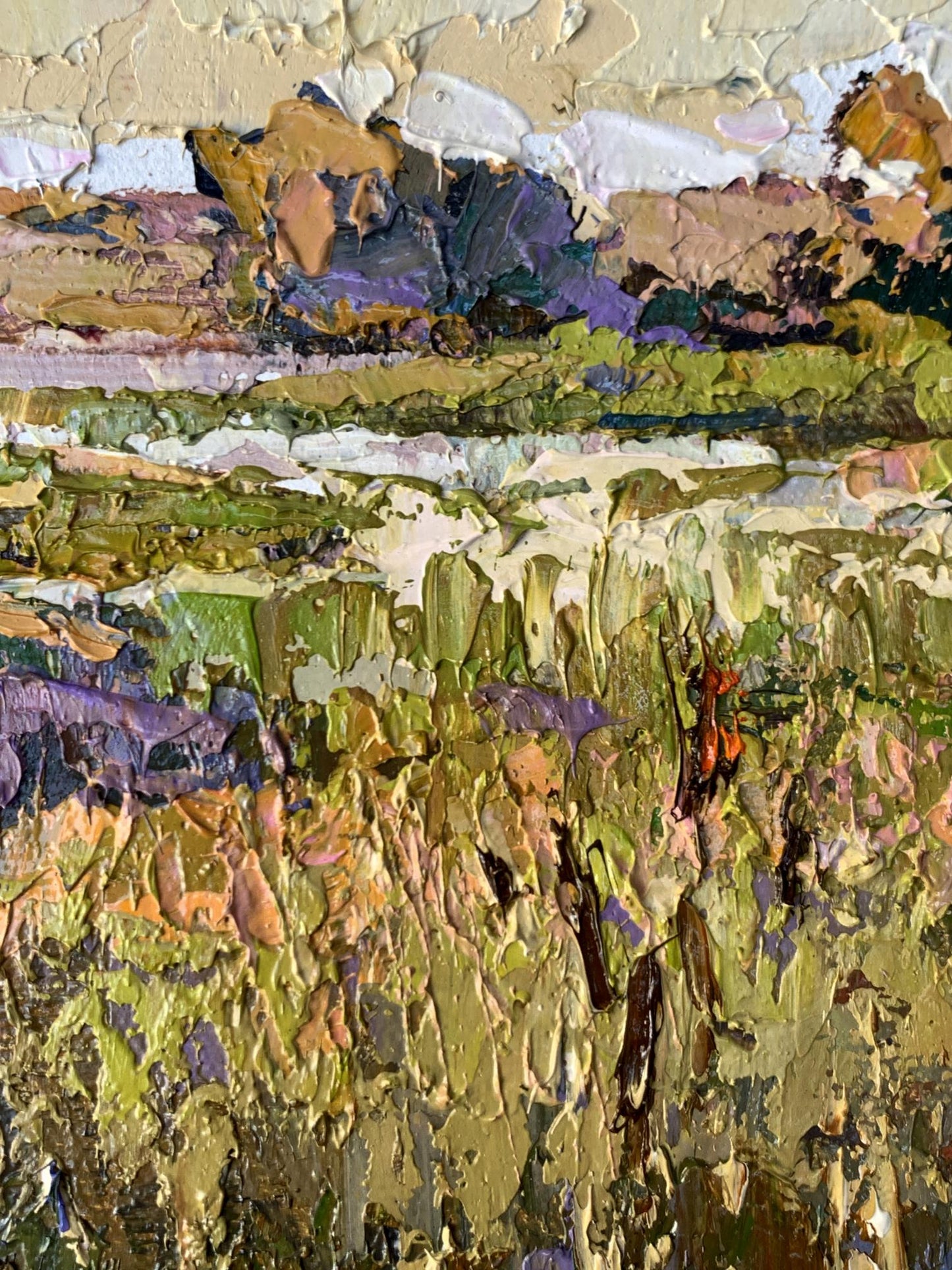 Oil painting River flood by Oksana Ivanyuk with textured impasto landscape