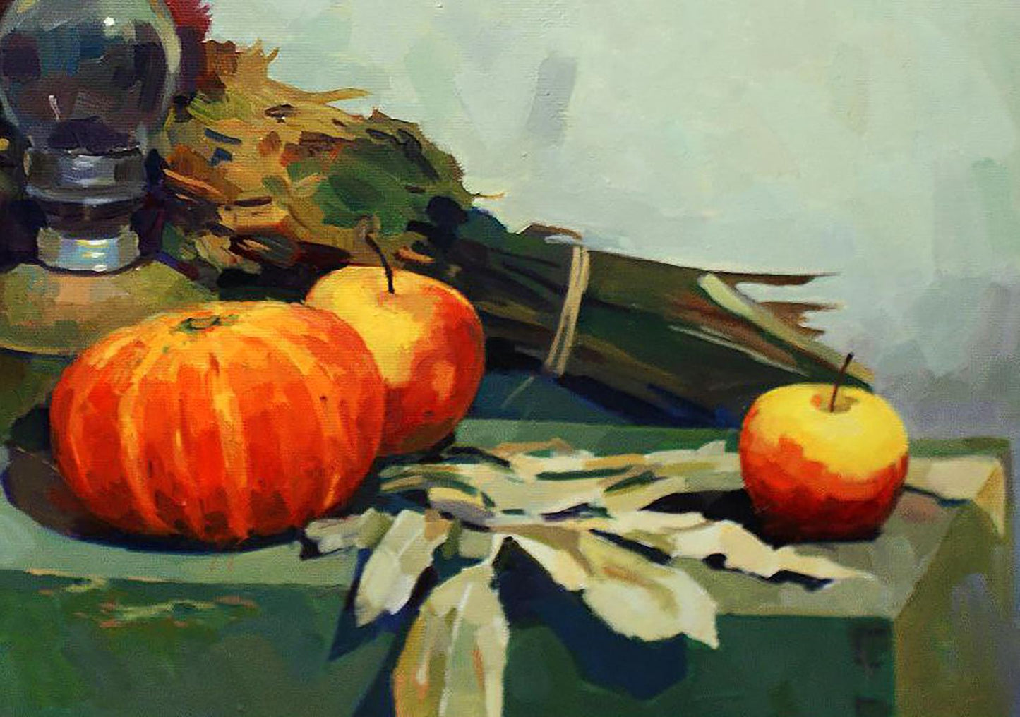 Vibrant orange pumpkin oil painting Autumn still life by Anastasia Yaroshevich