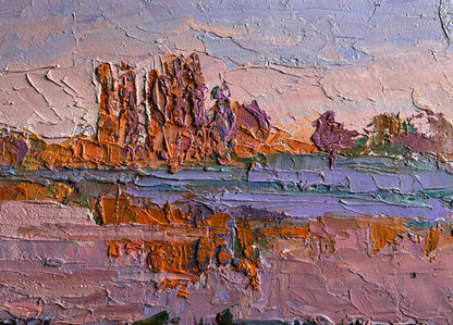Oil painting Evening on the River by Boris Serdyuk, textured impasto landscape